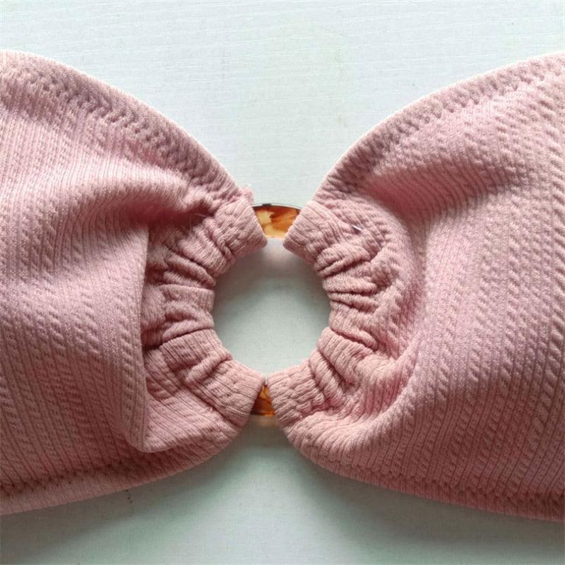 Swimsuit Women Ruffle Bikini Summer  Two Pieces Solid Pink Swimwear Push Up Bather Suit Women Charming Color Tummy Control Swimwear Plus Size Swim Dress Swimsuit Two Piece Bathing Suits